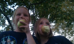 Paige and Scout apple picking
